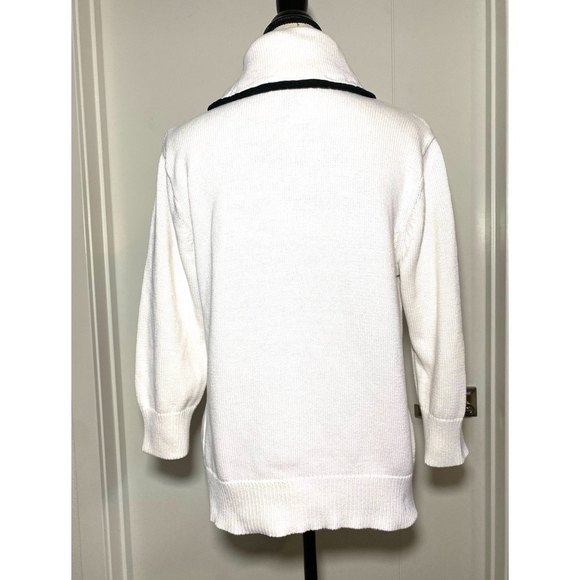 XL Chaps Ralph Lauren Knit Shawl Collar Buckle 3/4 Sleeve Pullover Sweater White - Picture 2 of 6